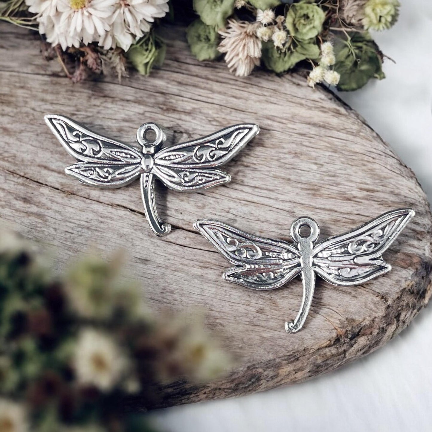 Silver Dragonfly Charm, 31.5x17mm Dragonfly Pendant, Antiqued Silver Charms (S323-027AS) * Qty. 20