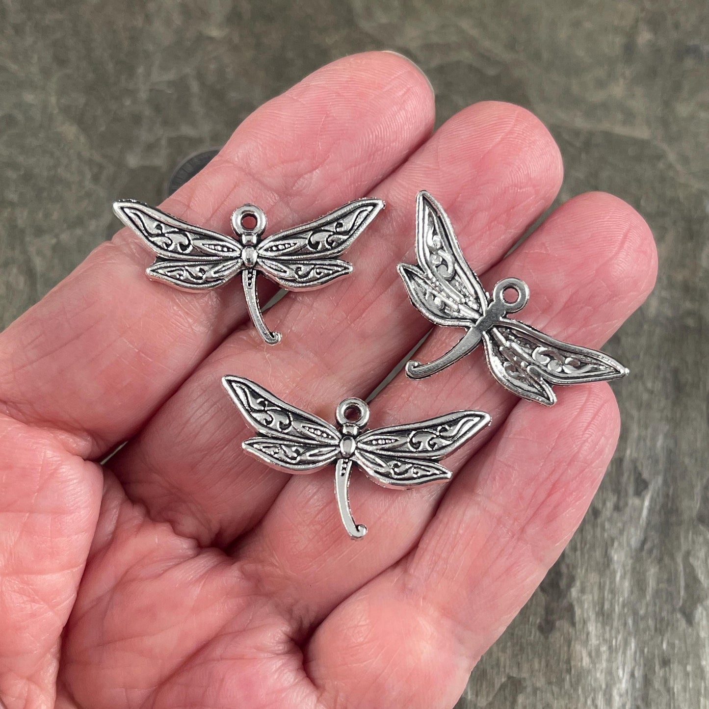 Silver Dragonfly Charm, 31.5x17mm Dragonfly Pendant, Antiqued Silver Charms (S323-027AS) * Qty. 20