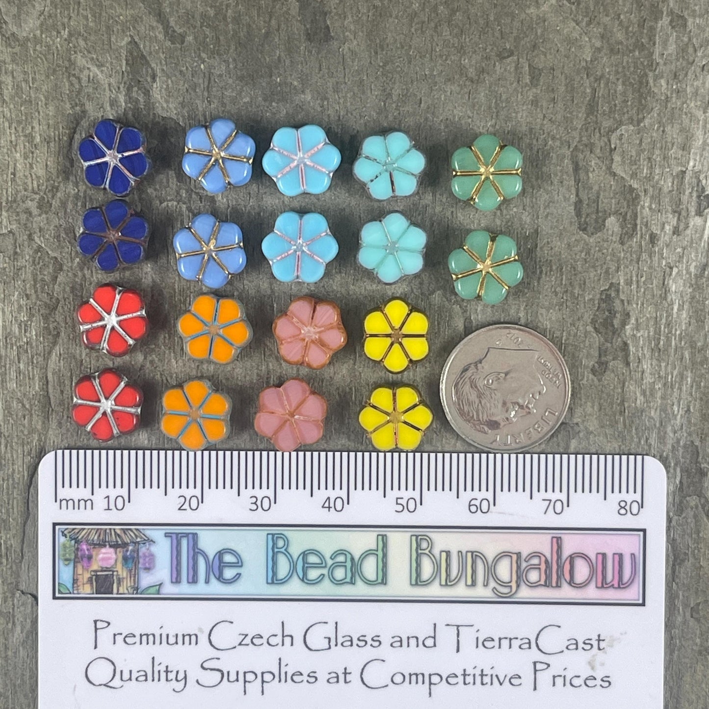 Czech Glass Beads, 10mm Table Cut Forget-Me-Not Sampler (TCFMN-mix) * Qty. 18 beads