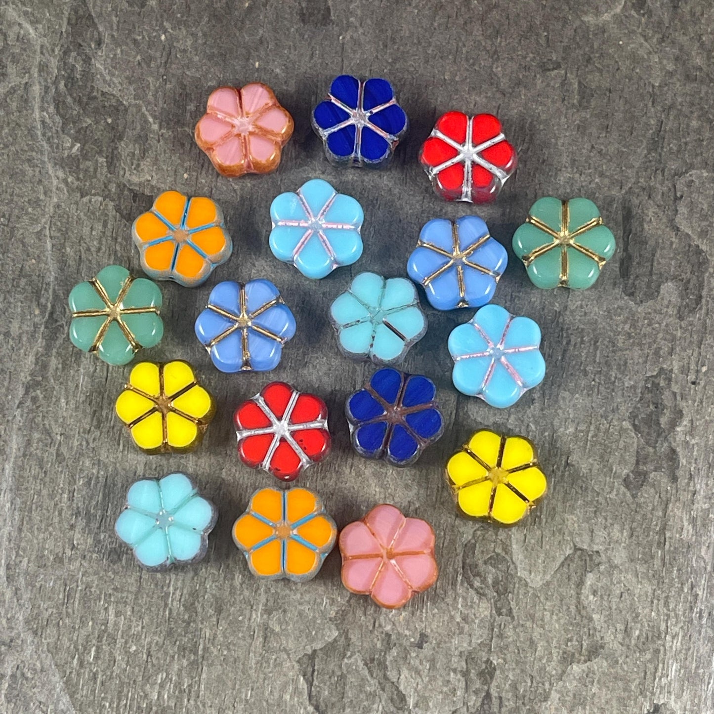 Czech Glass Beads, 10mm Table Cut Forget-Me-Not Sampler (TCFMN-mix) * Qty. 18 beads