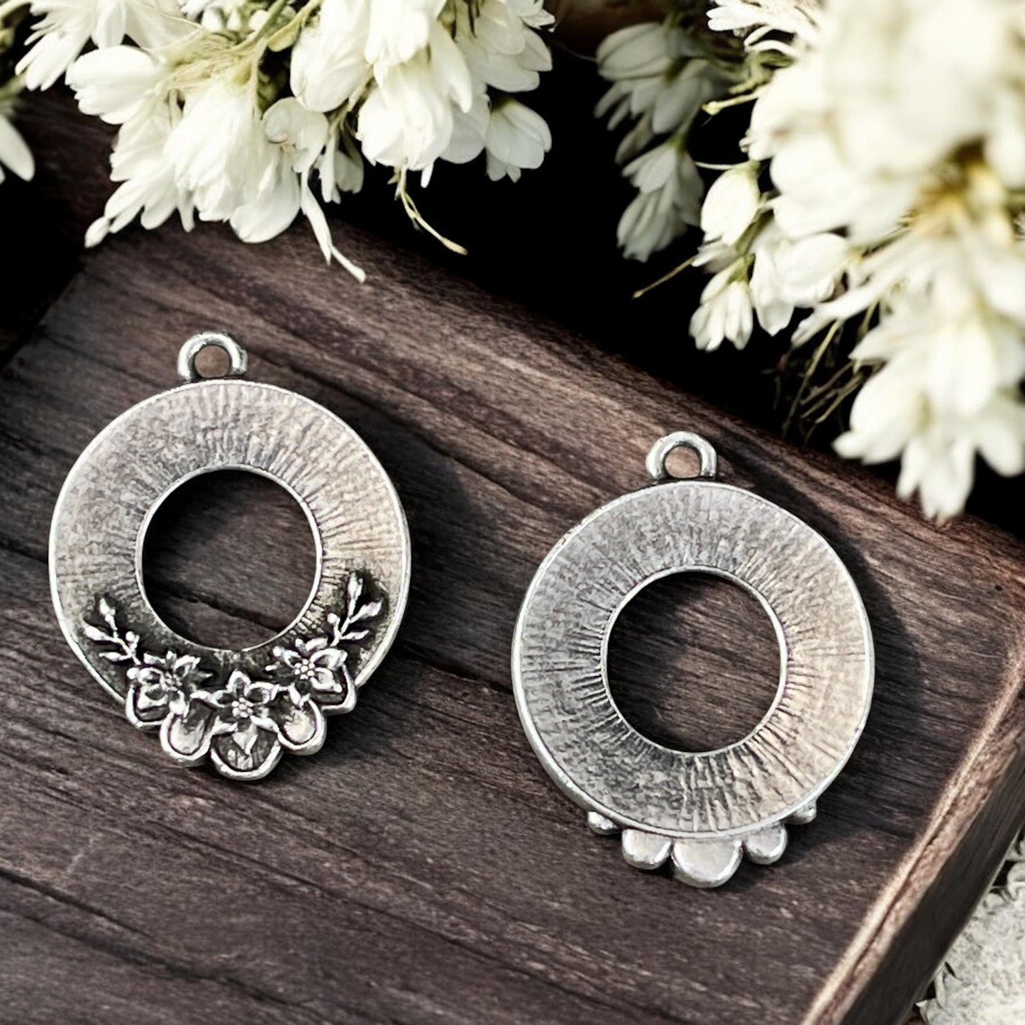 TierraCast Blossom Pendant, 20x25.5mm Antiqued Silver Floral Theme Charm, New Collection (PF/1043-77) * Qty. 2