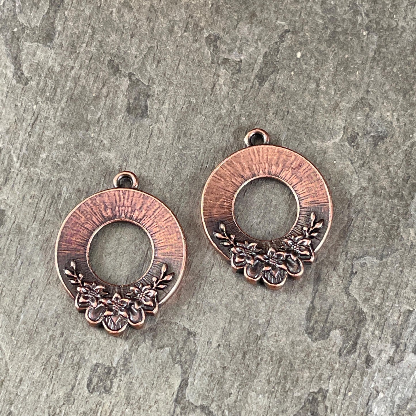 TierraCast Blossom Pendant, 20x25.5mm Antiqued Copper Floral Theme Charm, New Collection (PF/1043-87) * Qty. 2