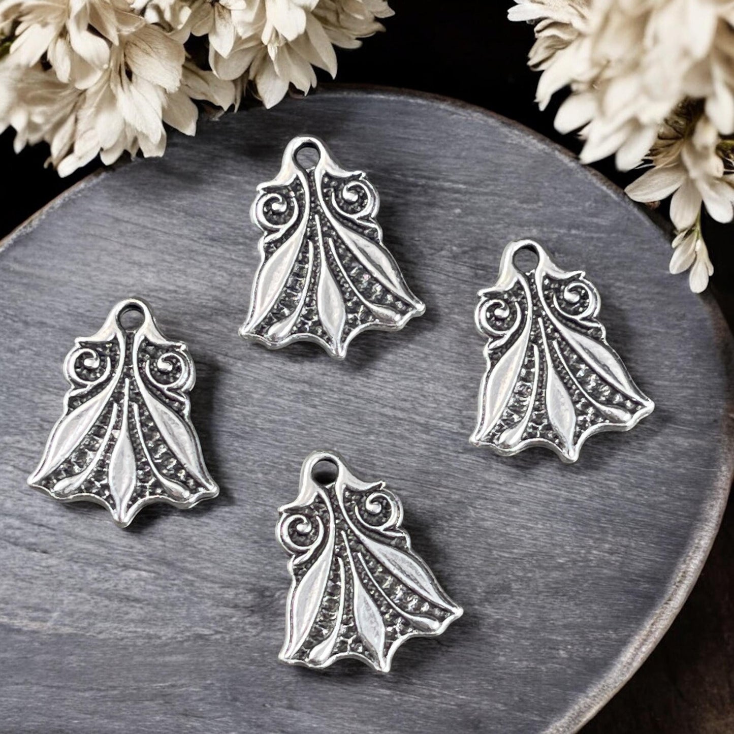 TierraCast Large Vignette Charm, 17.25x14mm Antiqued Silver Decorative Charm, New Blossom Collection (PF/1045-77) * Qty. 4