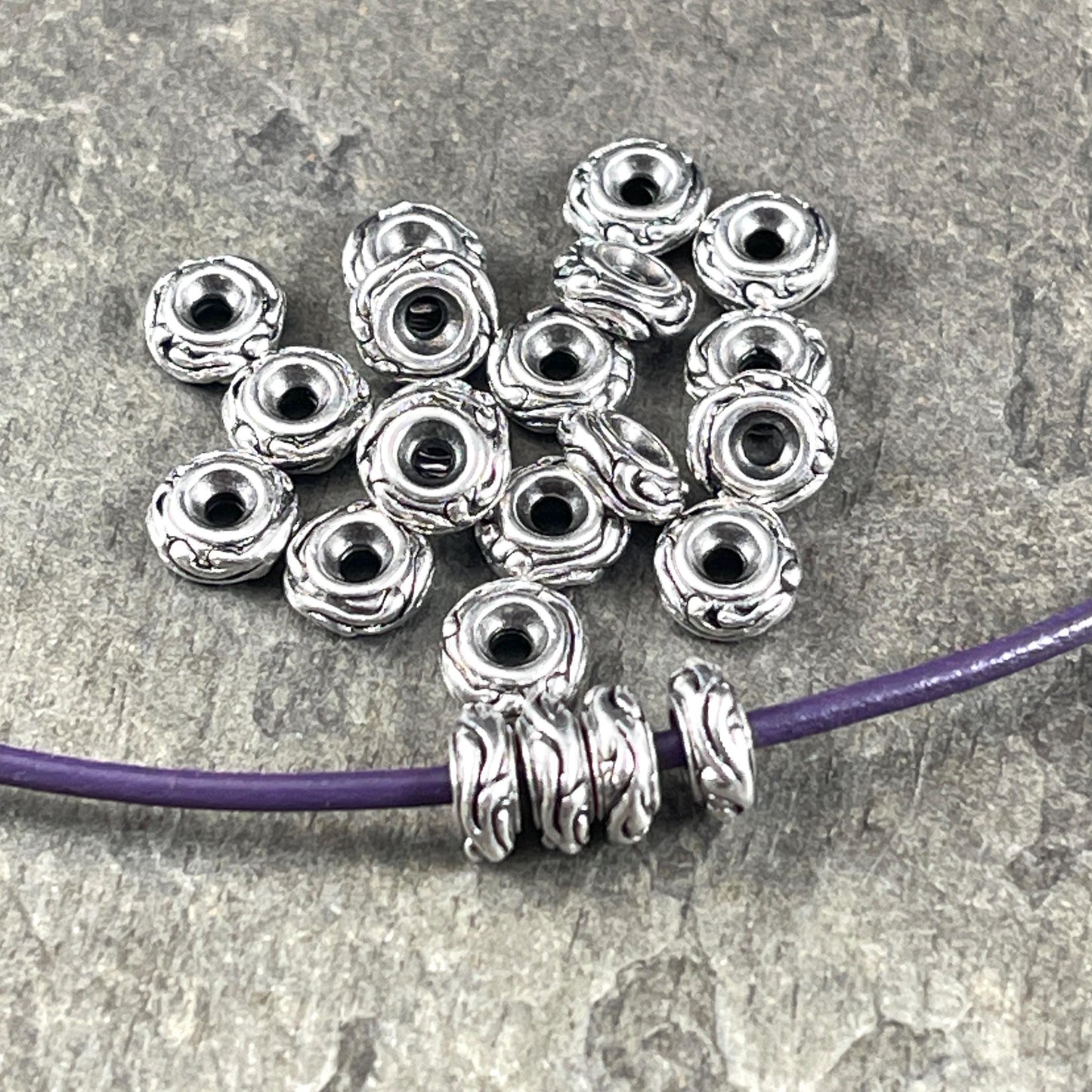 TierraCast 6mm Woodland Rondelle Bead, Antiqued Silver Plated (PF/818-77) * Qty. 10