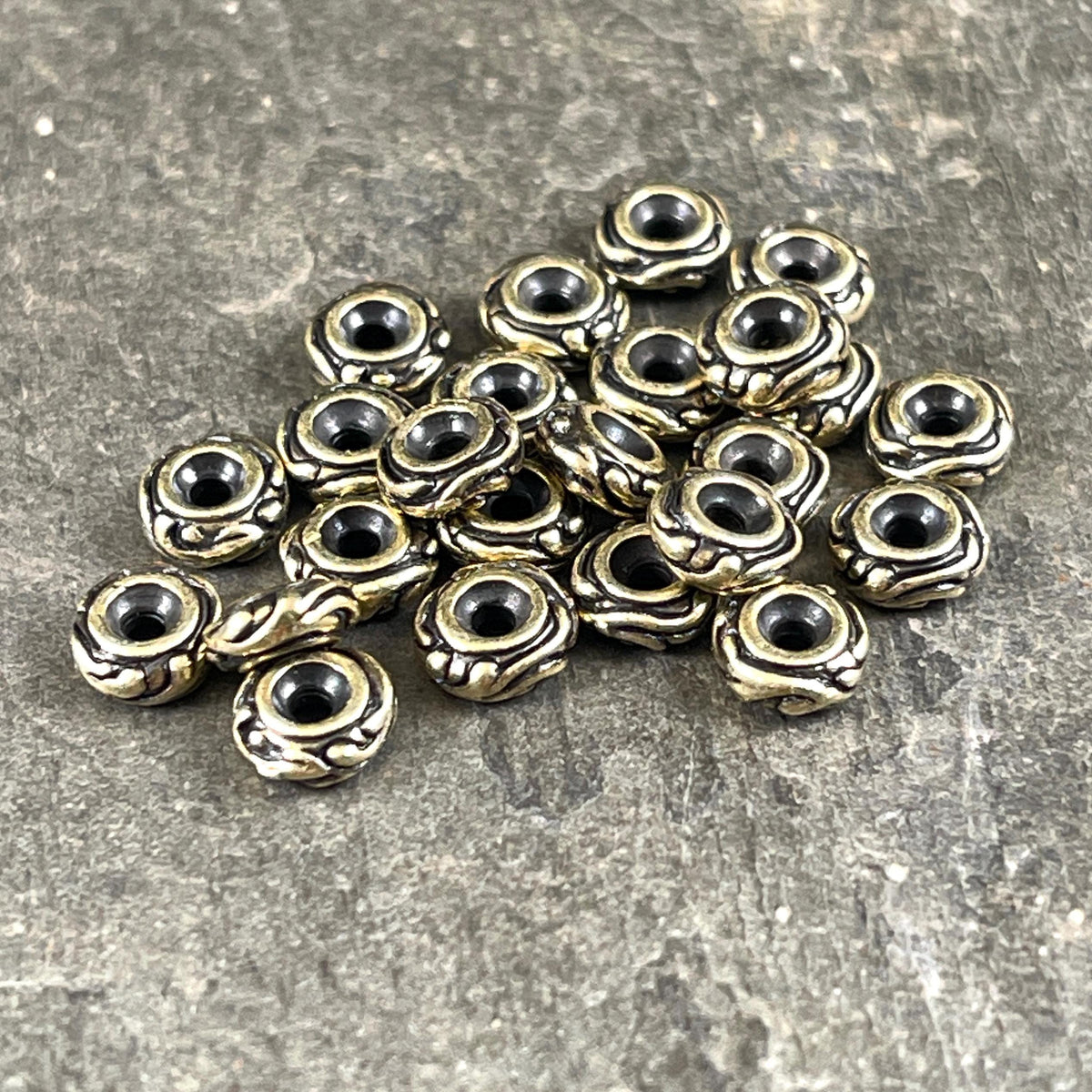 TierraCast 6mm Woodland Rondelle Bead, Antiqued Brass (PF/818-57) * Qty. 10