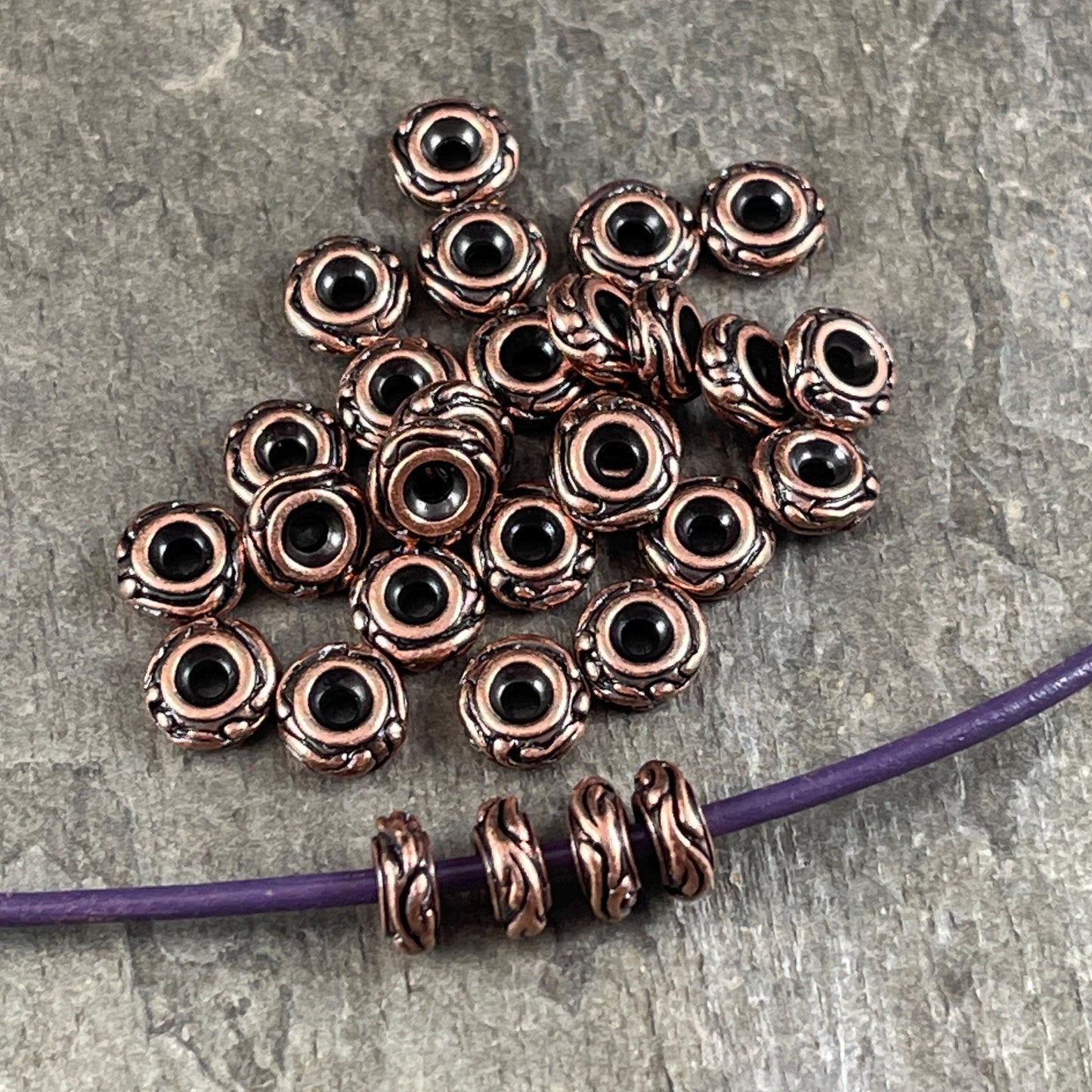 TierraCast 6mm Woodland Rondelle Bead, Antiqued Copper Plated (PF/818-87) * Qty. 10