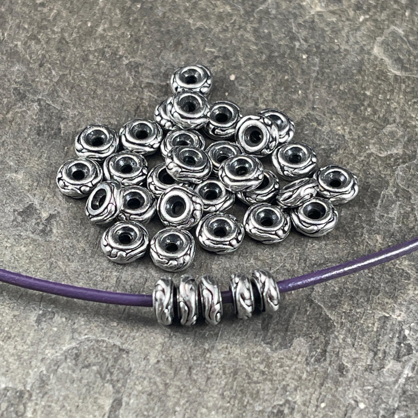 TierraCast 6mm Woodland Rondelle Bead, Antiqued Pewter (PF/818-04) * Qty. 10