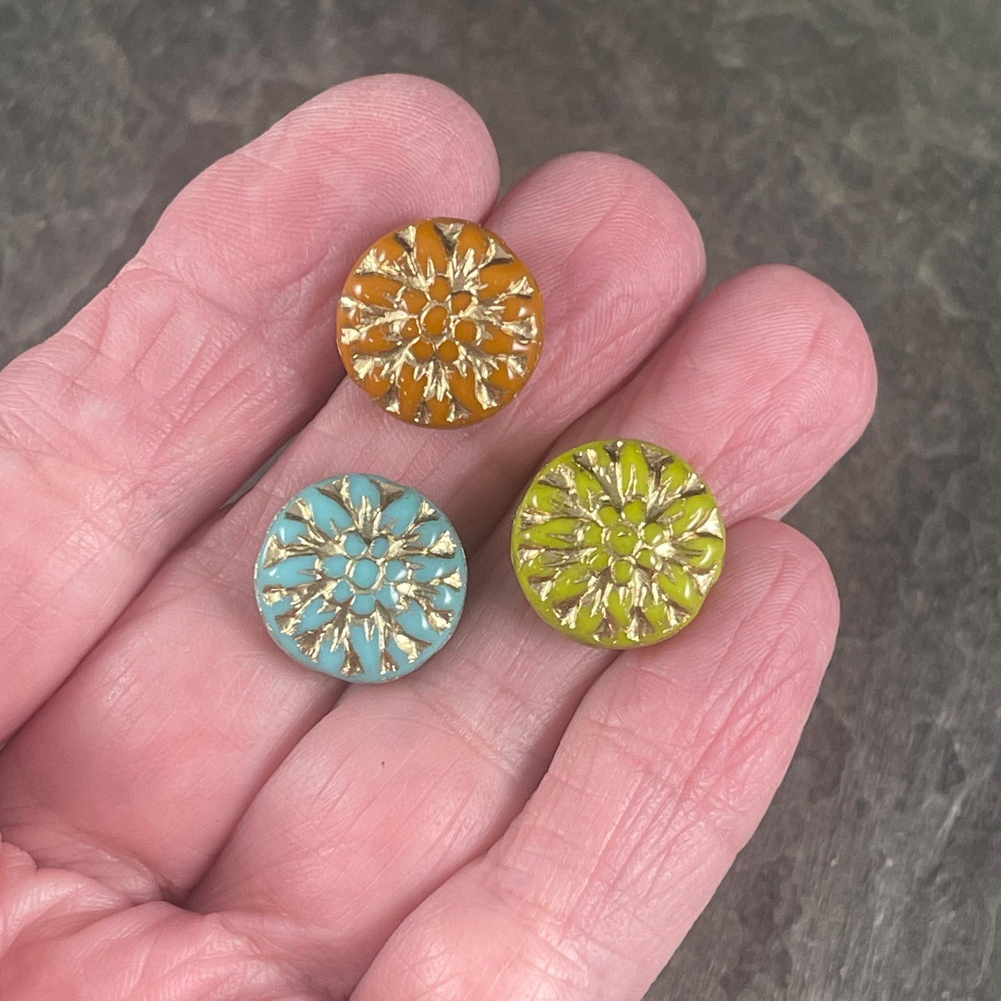 Czech Glass Bead Assortment - 14mm Dahlia Flower Beads - Pairs for Earrings, Flower Assortment (DM-4) * Qty. 6