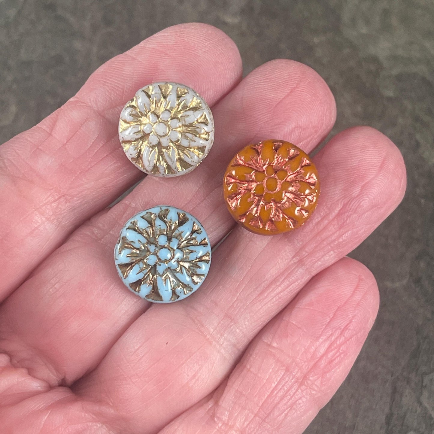 Czech Glass Bead Assortment - 14mm Dahlia Flower Beads - Pairs for Earrings, Flower Assortment (DM-1) * Qty. 6
