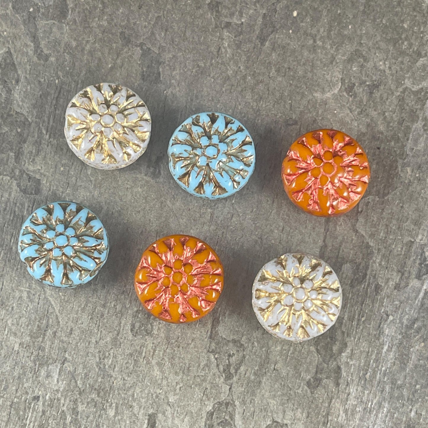 Czech Glass Bead Assortment - 14mm Dahlia Flower Beads - Pairs for Earrings, Flower Assortment (DM-1) * Qty. 6