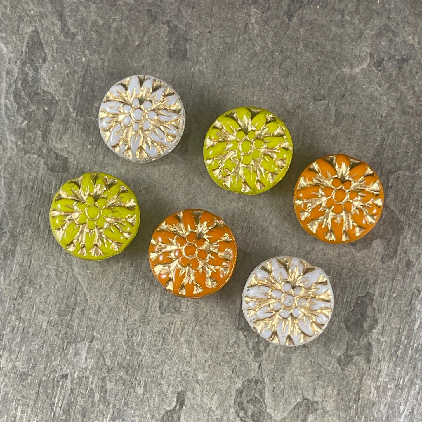 Czech Glass Bead Assortment - 14mm Dahlia Flower Beads - Pairs for Earrings, Flower Assortment (DM-3) * Qty. 6
