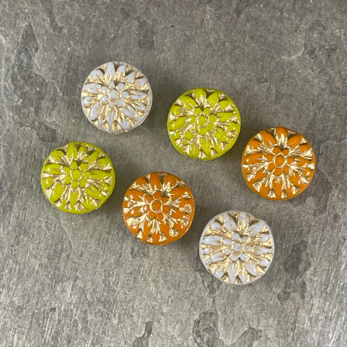 Czech Glass Bead Assortment - 14mm Dahlia Flower Beads - Pairs for Earrings, Flower Assortment (DM-3) * Qty. 6