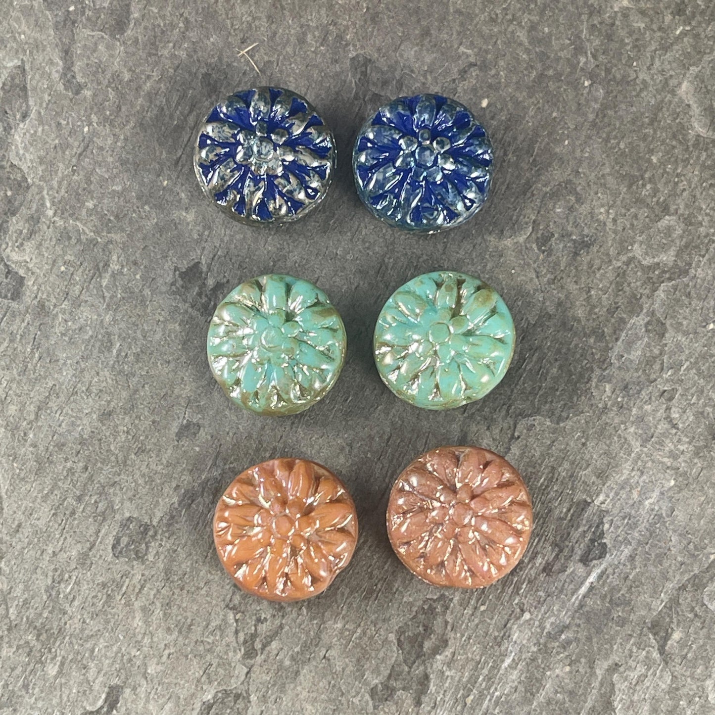 Czech Glass Bead Assortment - 14mm Dahlia Flower Beads - Pairs for Earrings, Flower Assortment (DM-7) * Qty. 6