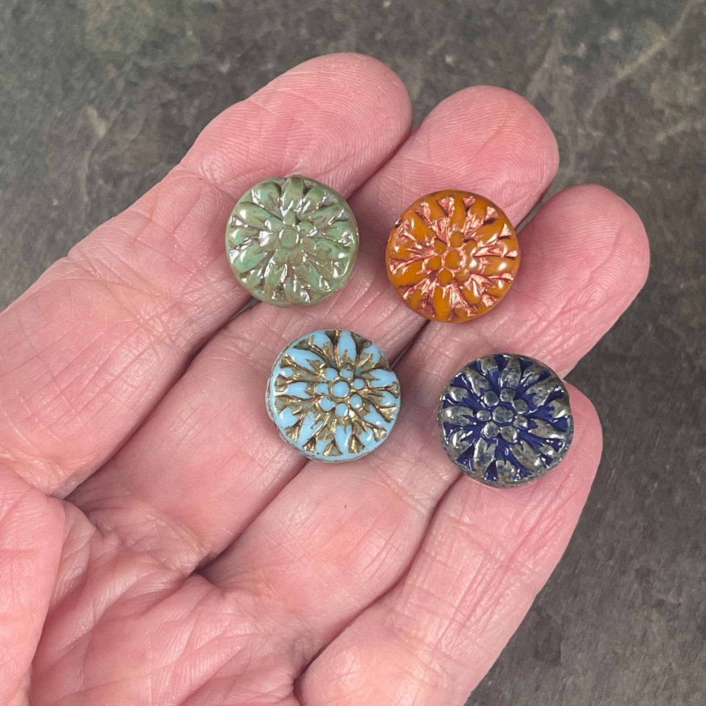 Czech Glass Bead Assortment - 14mm Dahlia Flower Beads - Pairs for Earrings, Flower Assortment (DM-2) * Qty. 8
