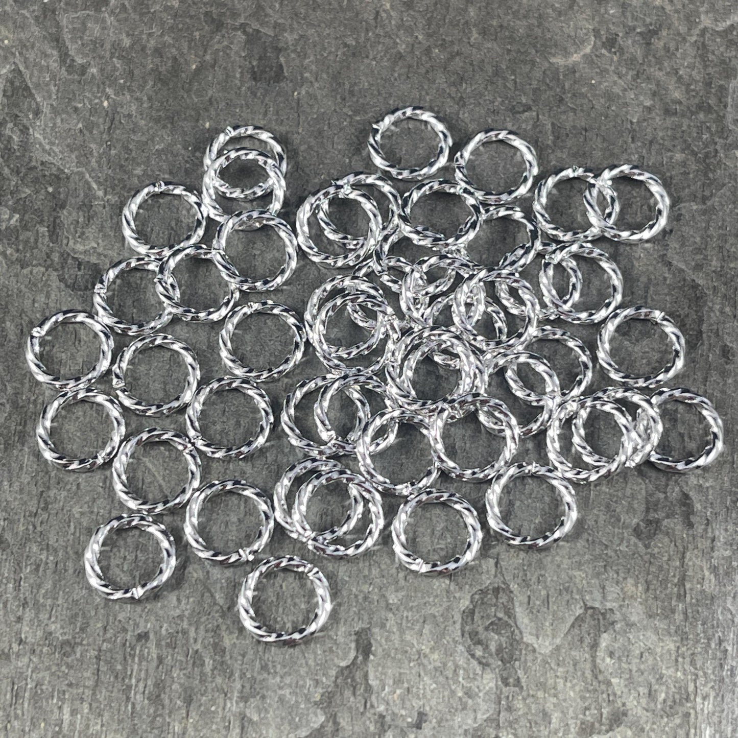 8mm Twisted Jump Rings, 16g Open, Silver Plated Brass (FM/5030) * Qty. 100
