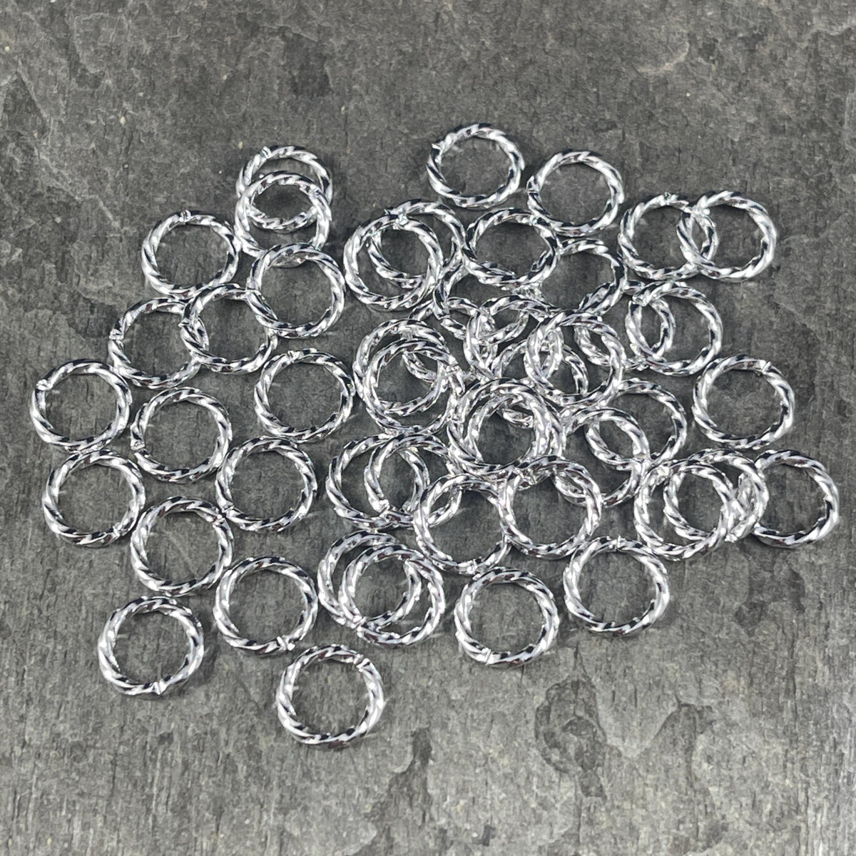 8mm Twisted Jump Rings, 16g Open, Silver Plated Brass (FM/5030) * Qty. 100