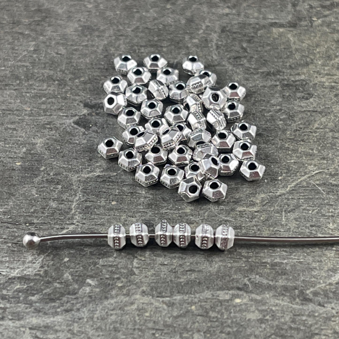 TierraCast 3mm Tiny Faceted Hexagon Bead, Antiqued Silver-Plated Pewter (PF/392-77) * Qty. 50
