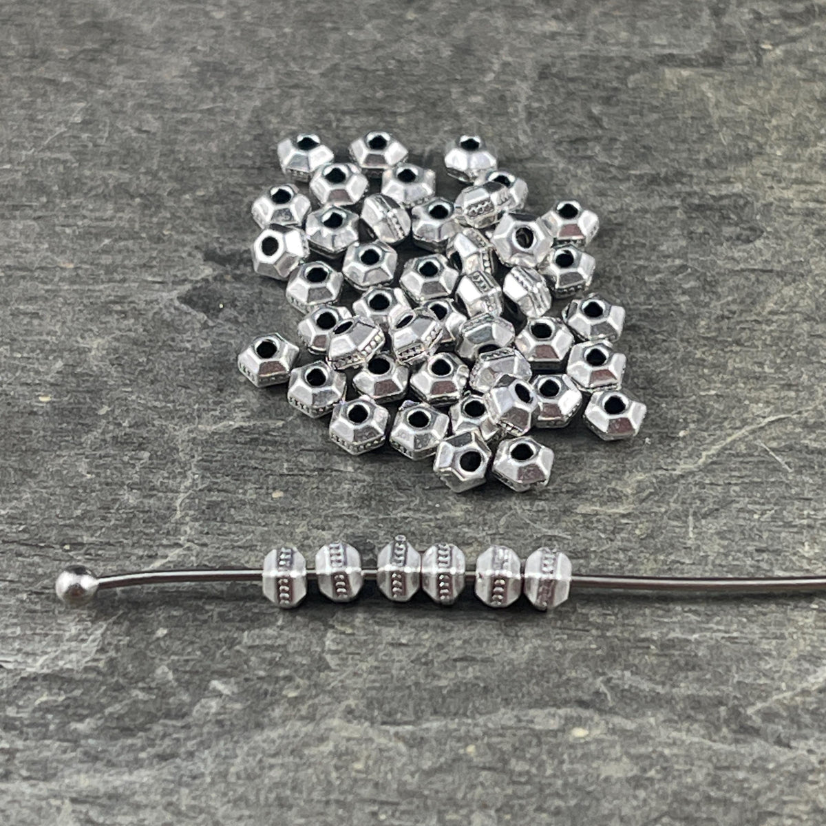 TierraCast 3mm Tiny Faceted Hexagon Bead, Antiqued Silver-Plated Pewter (PF/392-77) * Qty. 50