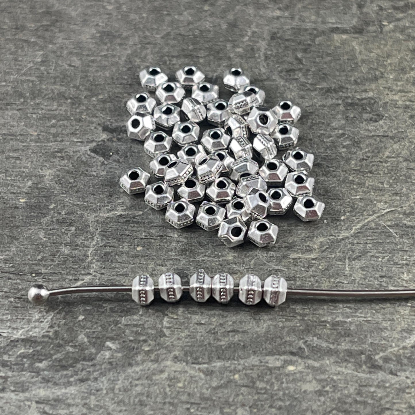 TierraCast 3mm Hexagon Bead, Faceted 3mm Spacer Bead, Tiny Antiqued Silver-Plated Bead (PF/392-77) * Qty. 50