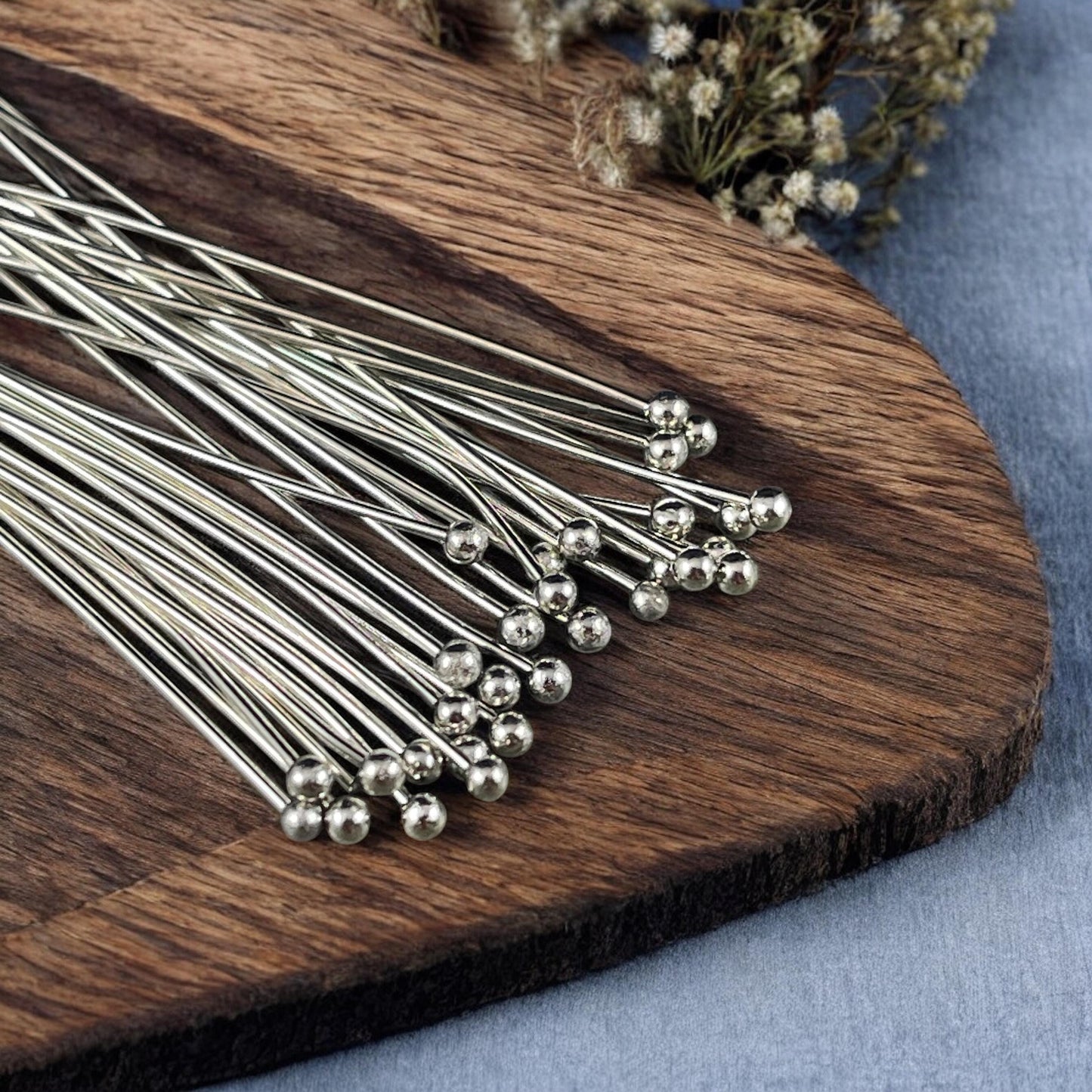 Antiqued Silver Ball Headpins ~ 2 1/4" 22g Ball Headpins ~ Platinum Plated Brass Head Pins (PH-BHP-P) * Qty. 100