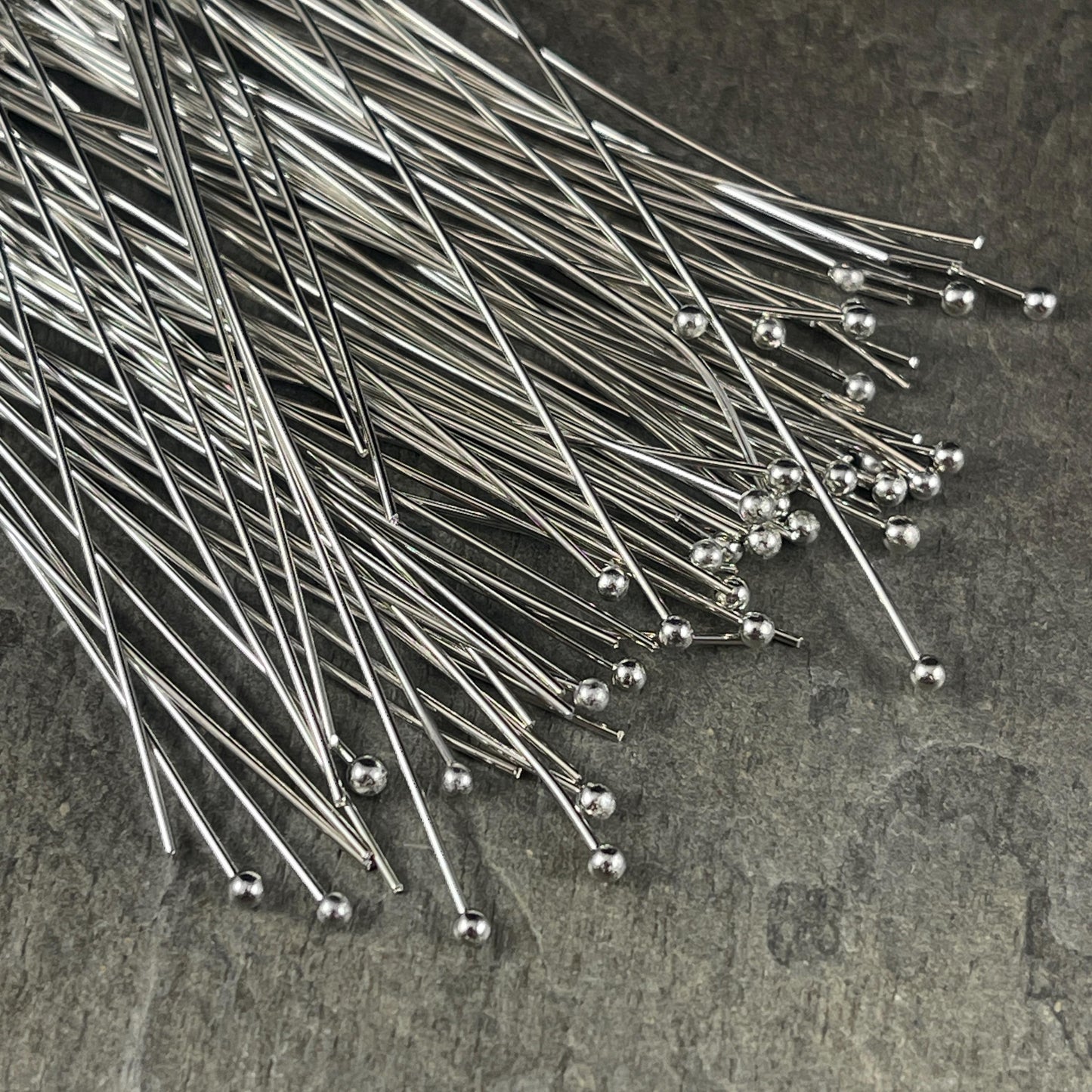 Antiqued Silver Ball Headpins ~ 2 1/4" 22g Ball Headpins ~ Platinum Plated Brass Head Pins (PH-BHP-P) * Qty. 100