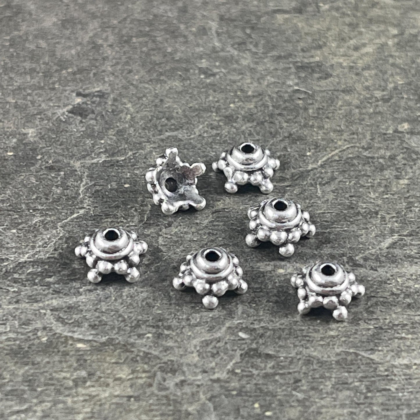 TierraCast Bead Caps - Antiqued Silver Beaded 7.75mm Star Bead Cap (PF/767-77) * Qty. 10