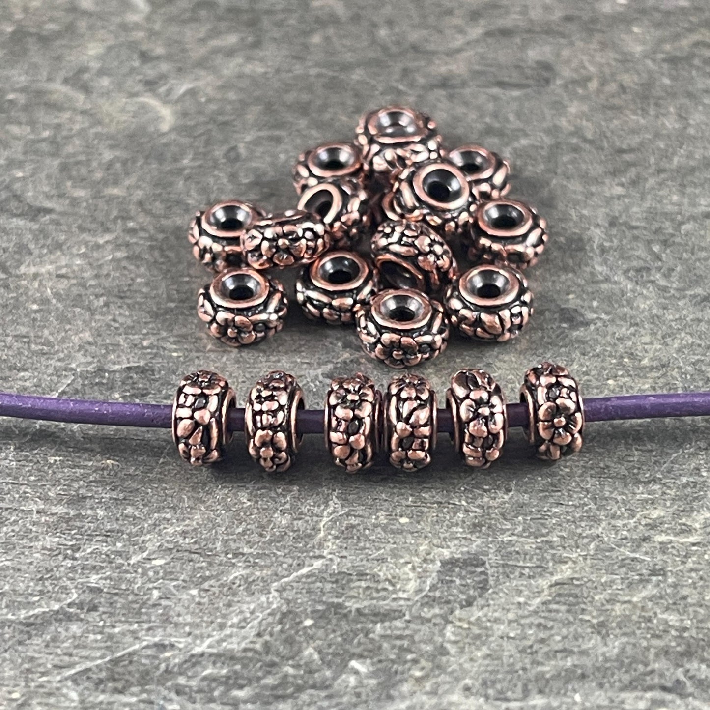 TierraCast 6.5mm Floral Theme Rondelle, Antiqued Copper Spacer Bead (PF/817-87) * Qty. 10