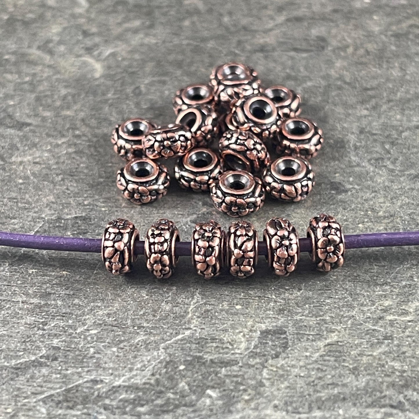 TierraCast 6.5mm Floral Theme Rondelle, Antiqued Copper Spacer Bead (PF/817-87) * Qty. 10
