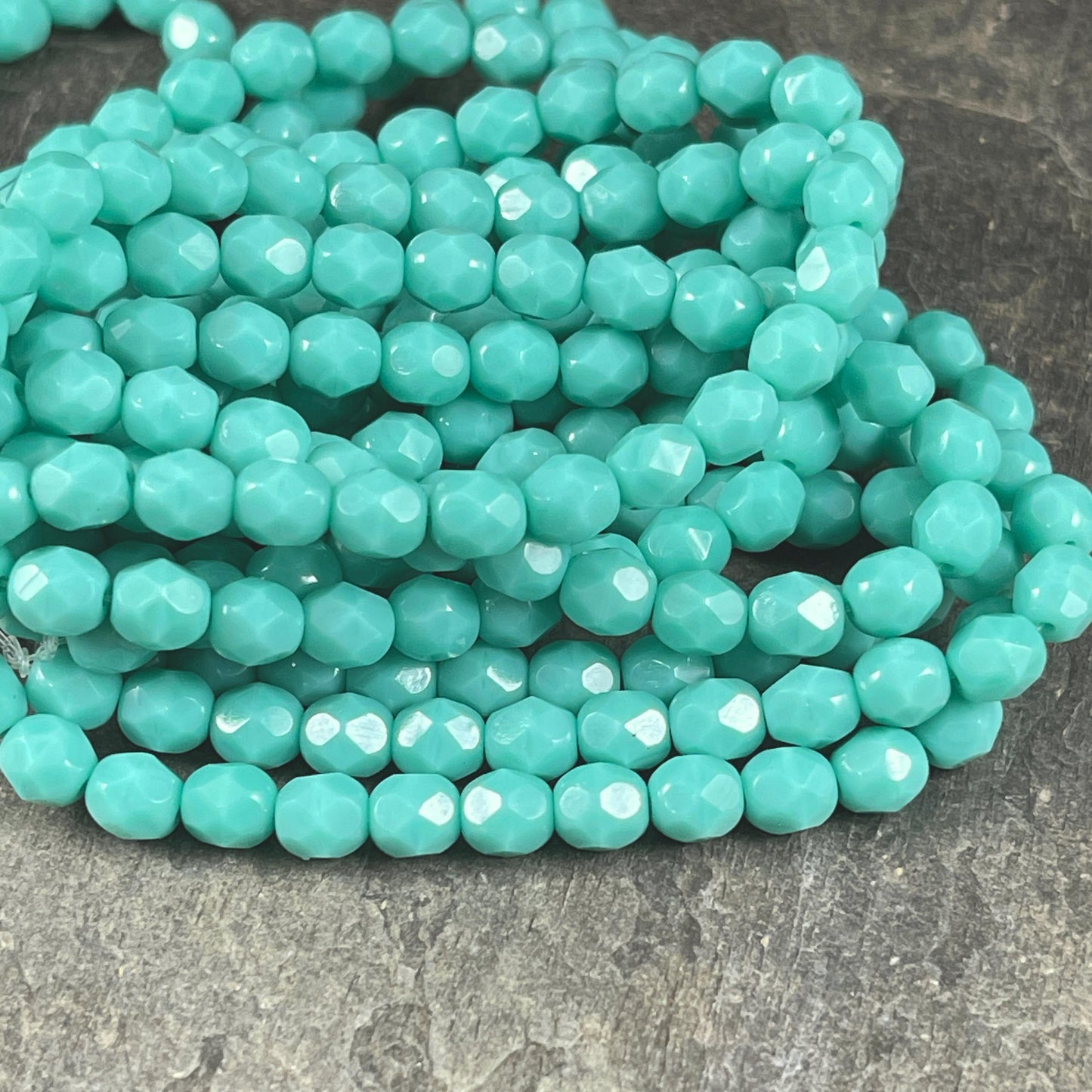 Czech Glass Beads - 6mm Tea Green, Light Turquoise Faceted Round Glass Beads (FP6/N-077) * Qty. 25