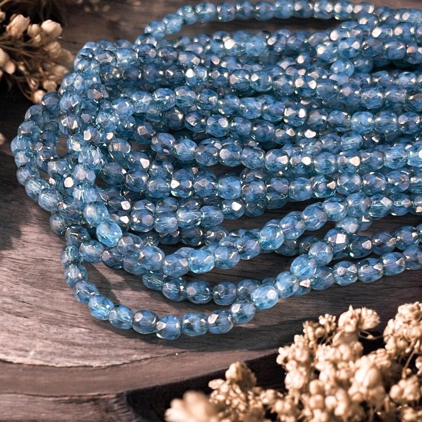 Czech Glass Beads - 4mm Two-tone Blue Faceted Glass Beads (FP4/N-129) * Qty. 50