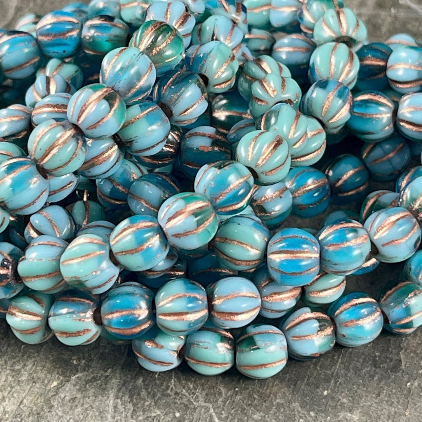 Czech Glass Beads - 6mm Blue Large Hole Beads, Czech Melon Beads (BH6/N-066) * Qty. 25