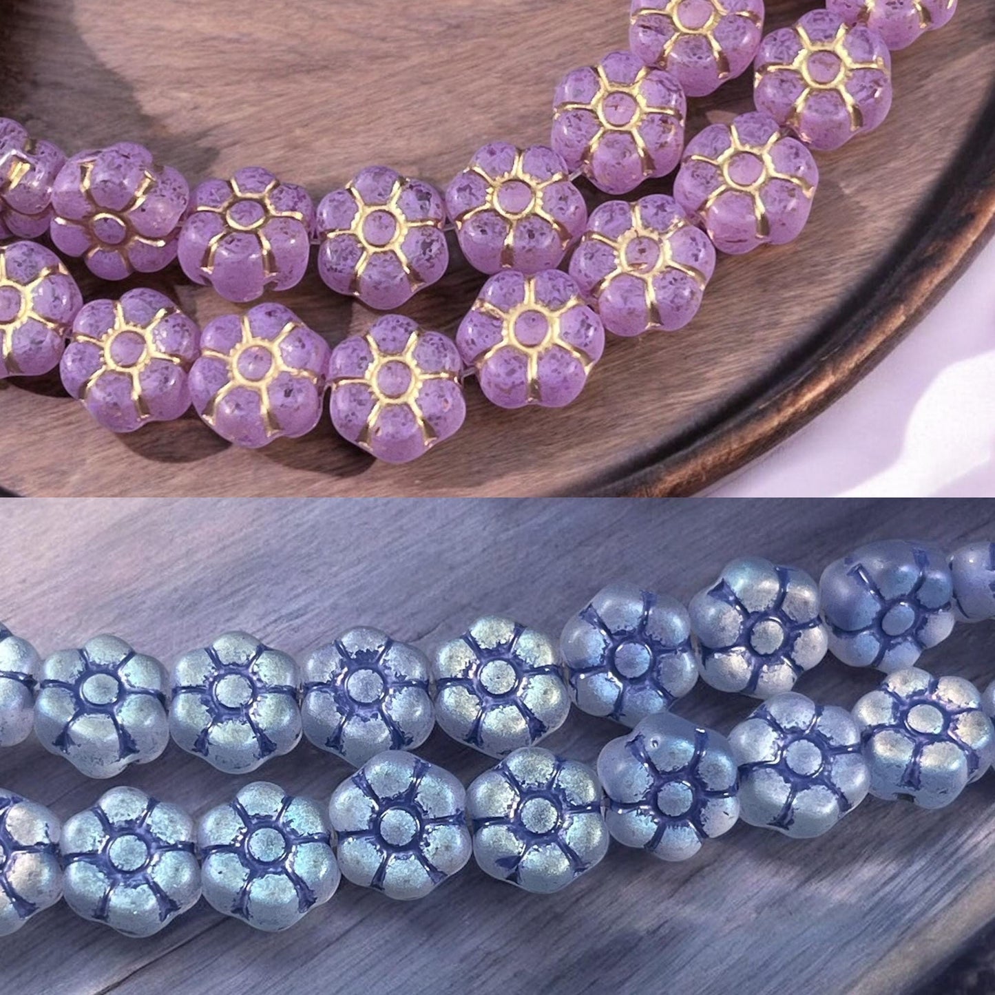 Czech Glass Flower Beads - 8.5mm Flower Coin Beads, Assortment of Colors * Qty. 20