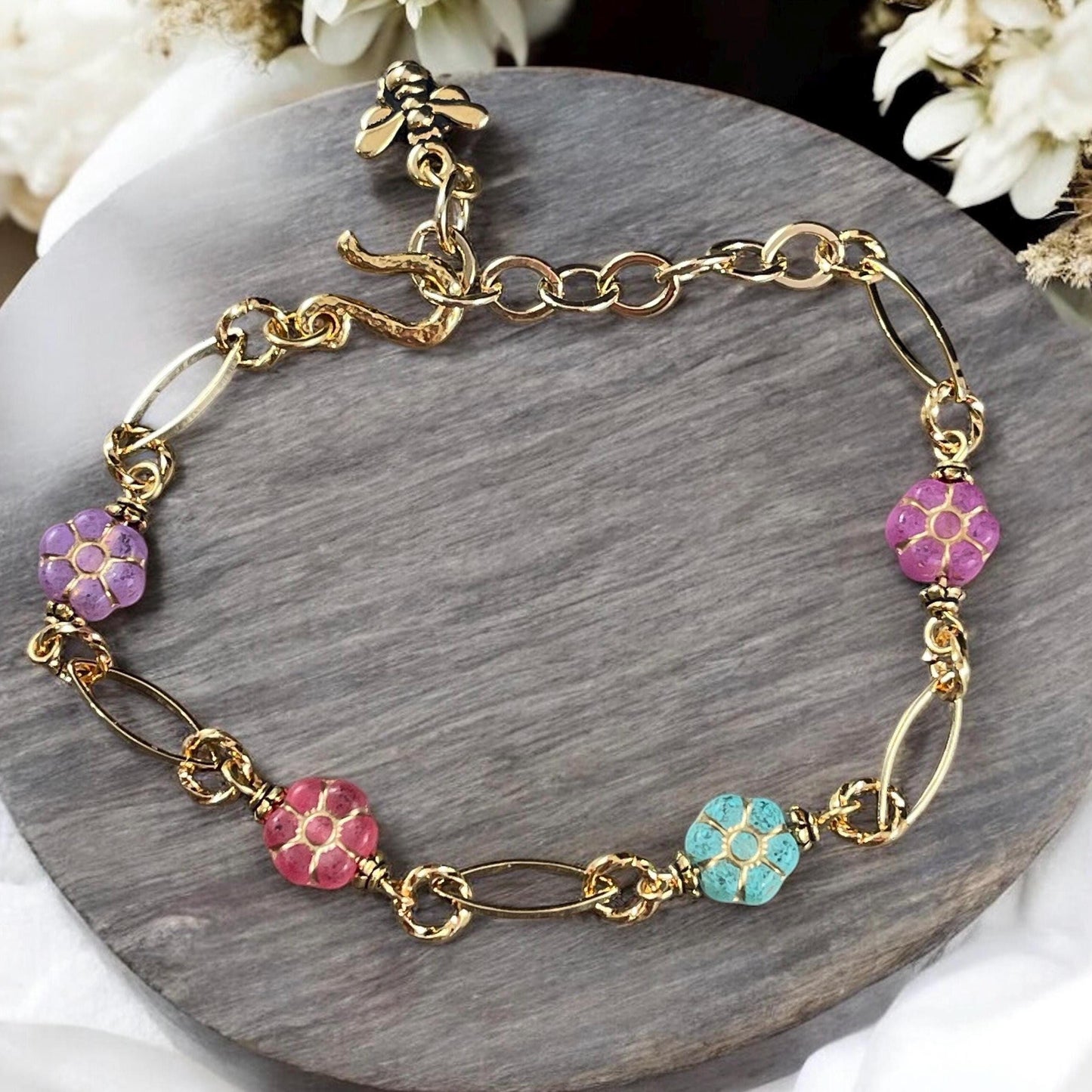 Czech Glass Flower Beads - 8.5mm Flower Coin Beads, Assortment of Colors * Qty. 20