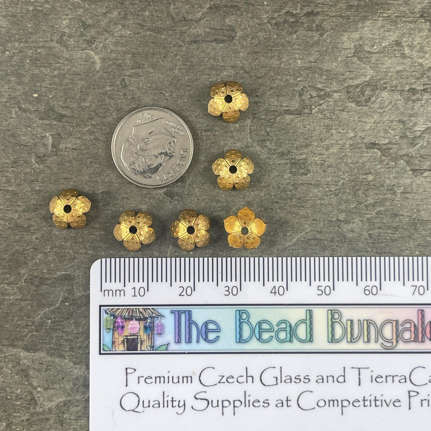 8mm Gold Petal Bead Caps with Dots - Raw Brass Bright Gold Floral Theme Petal Bead Caps (VJS-R425R) * Qty. 8