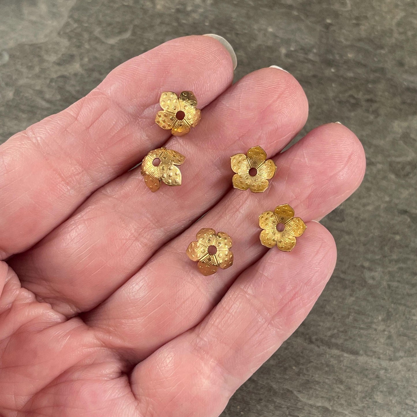 8mm Gold Petal Bead Caps with Dots - Raw Brass Bright Gold Floral Theme Petal Bead Caps (VJS-R425R) * Qty. 8