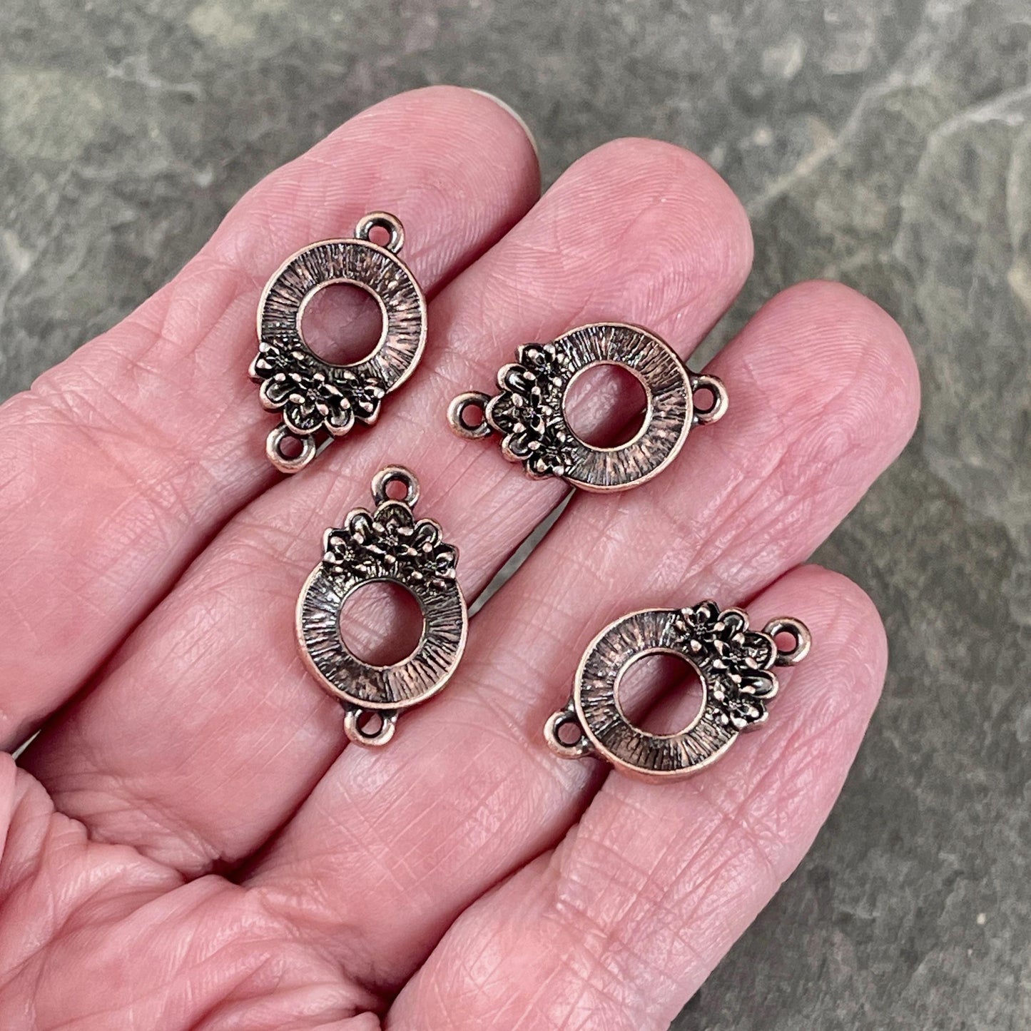 TierraCast Blossom Link Connector, Antiqued Copper Floral Theme Link, New Collection (PF/1051-87) * Qty. 4