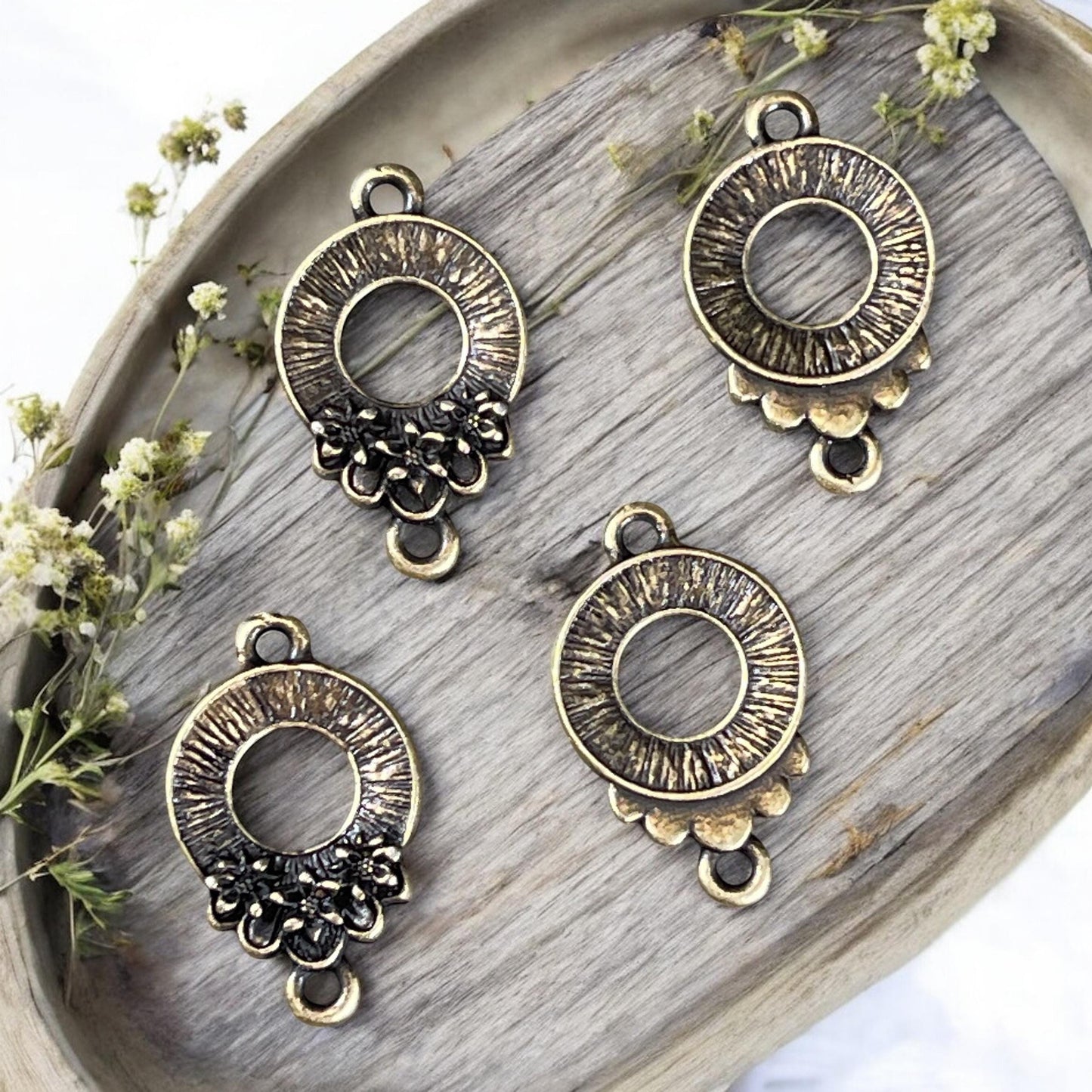 TierraCast Blossom Link Connector, Antiqued Brass Floral Theme Link, New Collection (PF/1051-57) * Qty. 4