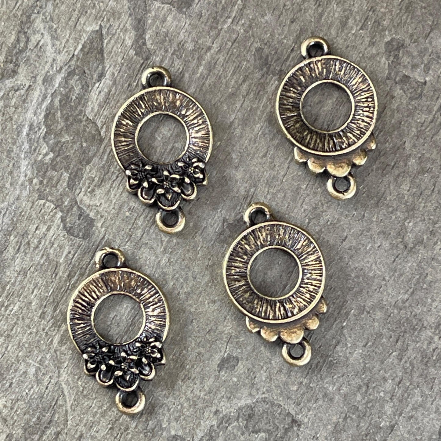 TierraCast Blossom Link Connector, Antiqued Brass Floral Theme Link, New Collection (PF/1051-57) * Qty. 4