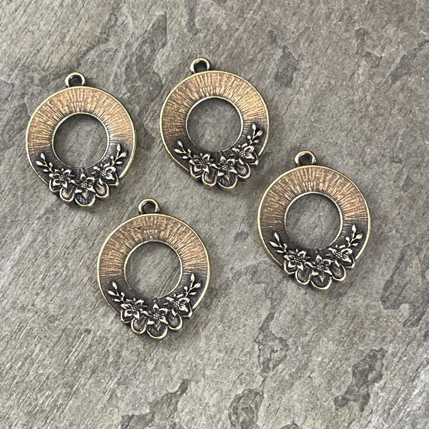 TierraCast Blossom Pendant, 20x25.5mm Antiqued Brass Floral Theme Charm, New Collection (PF/1043-57) * Qty. 2