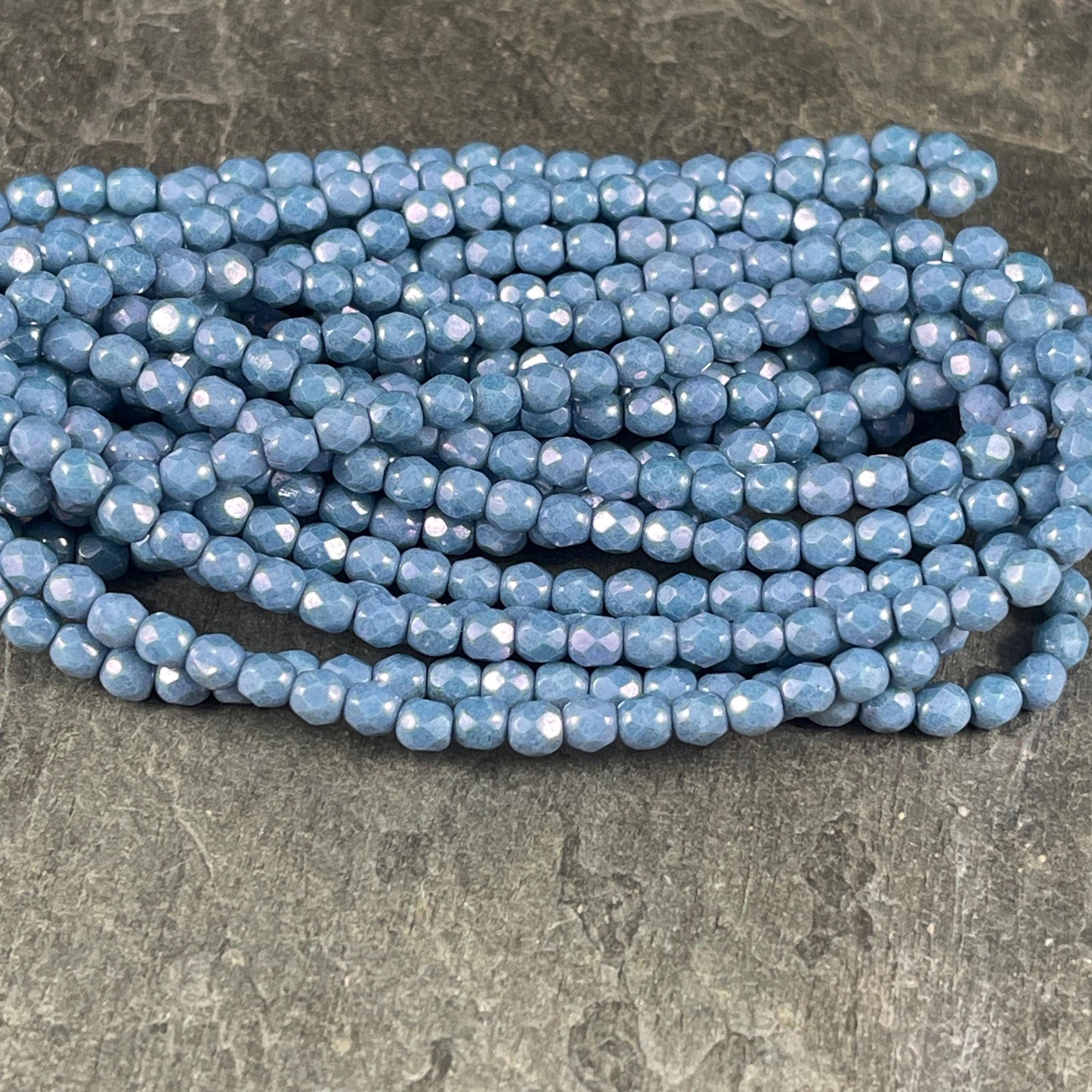 Czech Glass Beads - 4mm Faceted Round, Opaque Slate Blue Luster (FP4/N-124) * Qty. 50