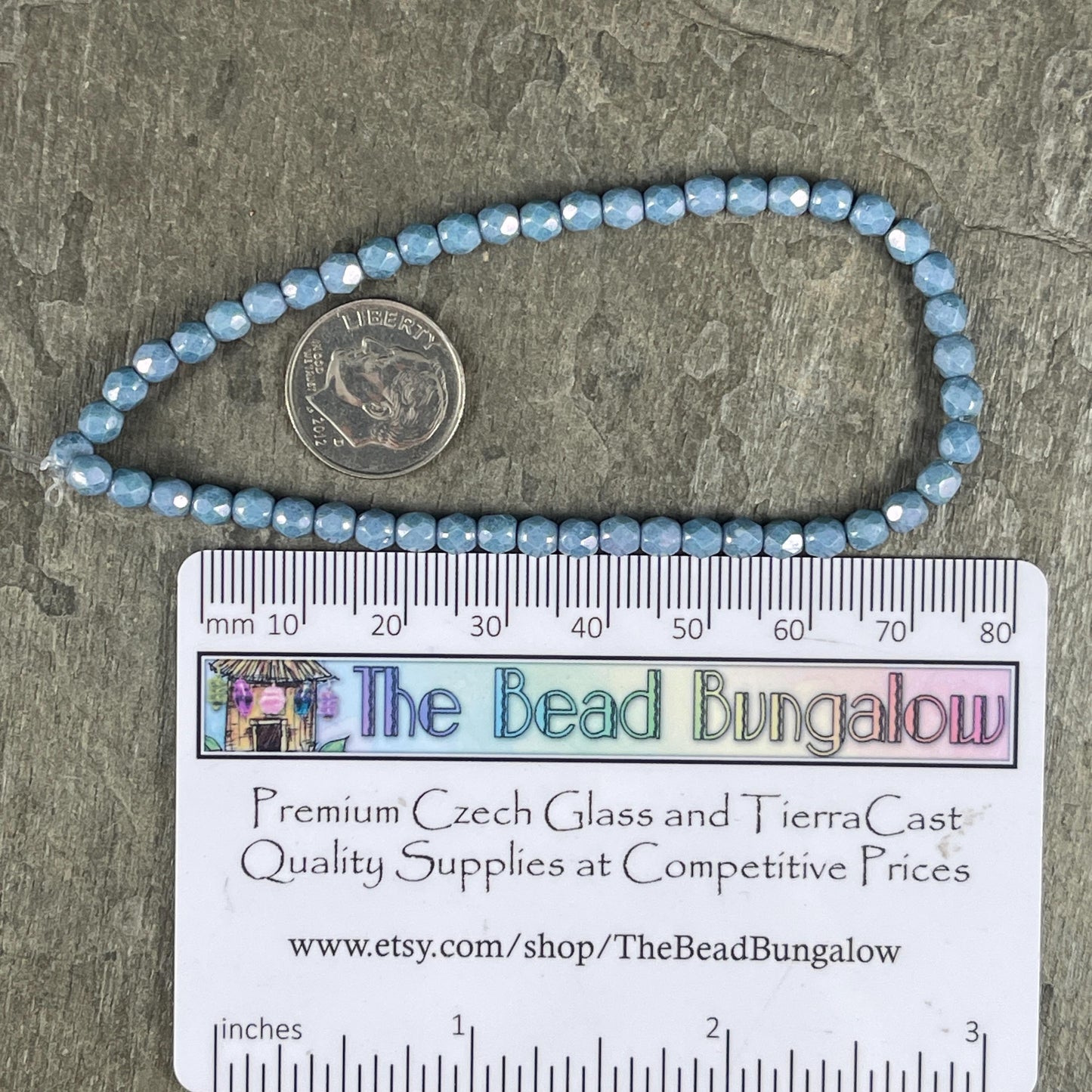 Czech Glass Beads - 4mm Opaque Slate Blue Luster Faceted Glass Beads (FP4/N-124) * Qty. 50