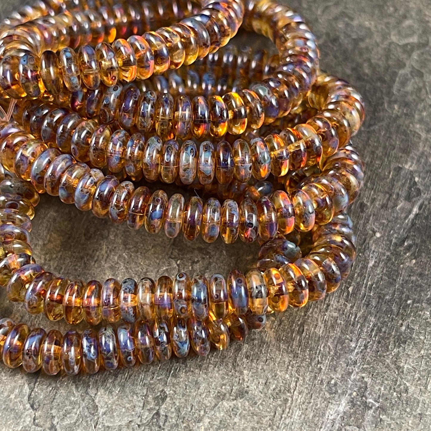 Czech Glass Beads - 6x2mm Heishi Rondelle, Transparent with Full Picasso (DSC/2066) * Qty. 50
