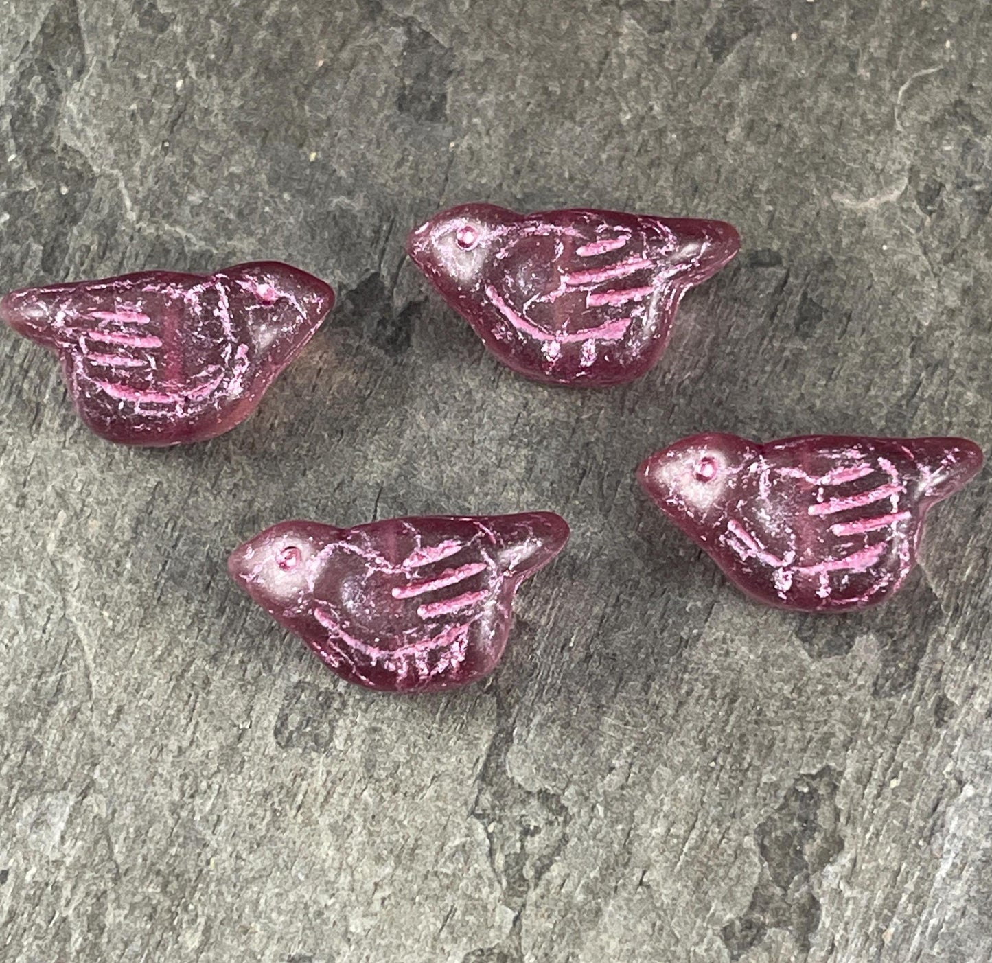 Czech Glass Beads - 11x22mm Chunky Bird Beads, Matte Rosewood with Pink Wash (BRD/N-1614) * Qty. 4
