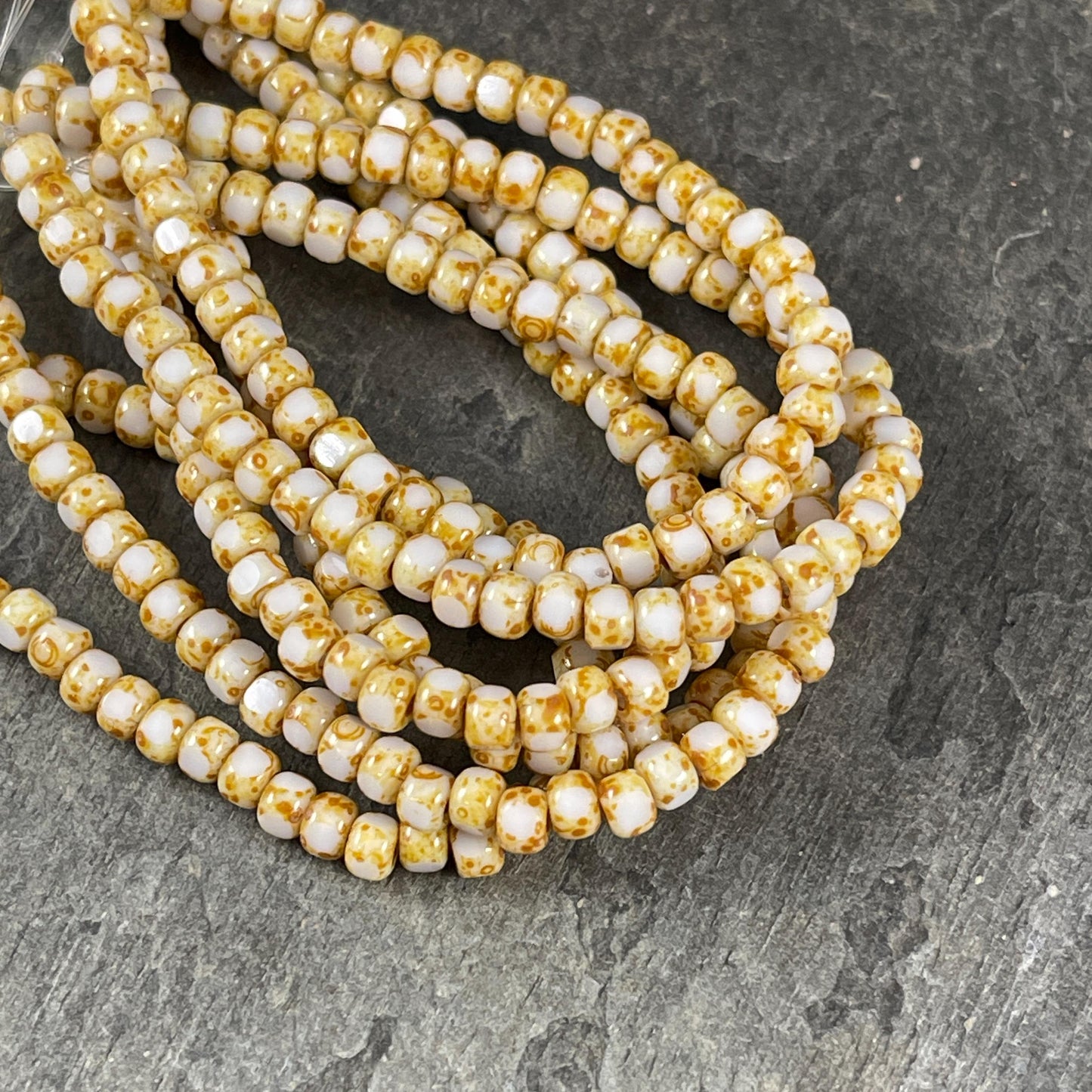 Czech Glass Beads - 4x3mm Tri-cut 6/0 Seed Bead, Ivory with Picasso (TRICA/N-1200) * Qty. 50