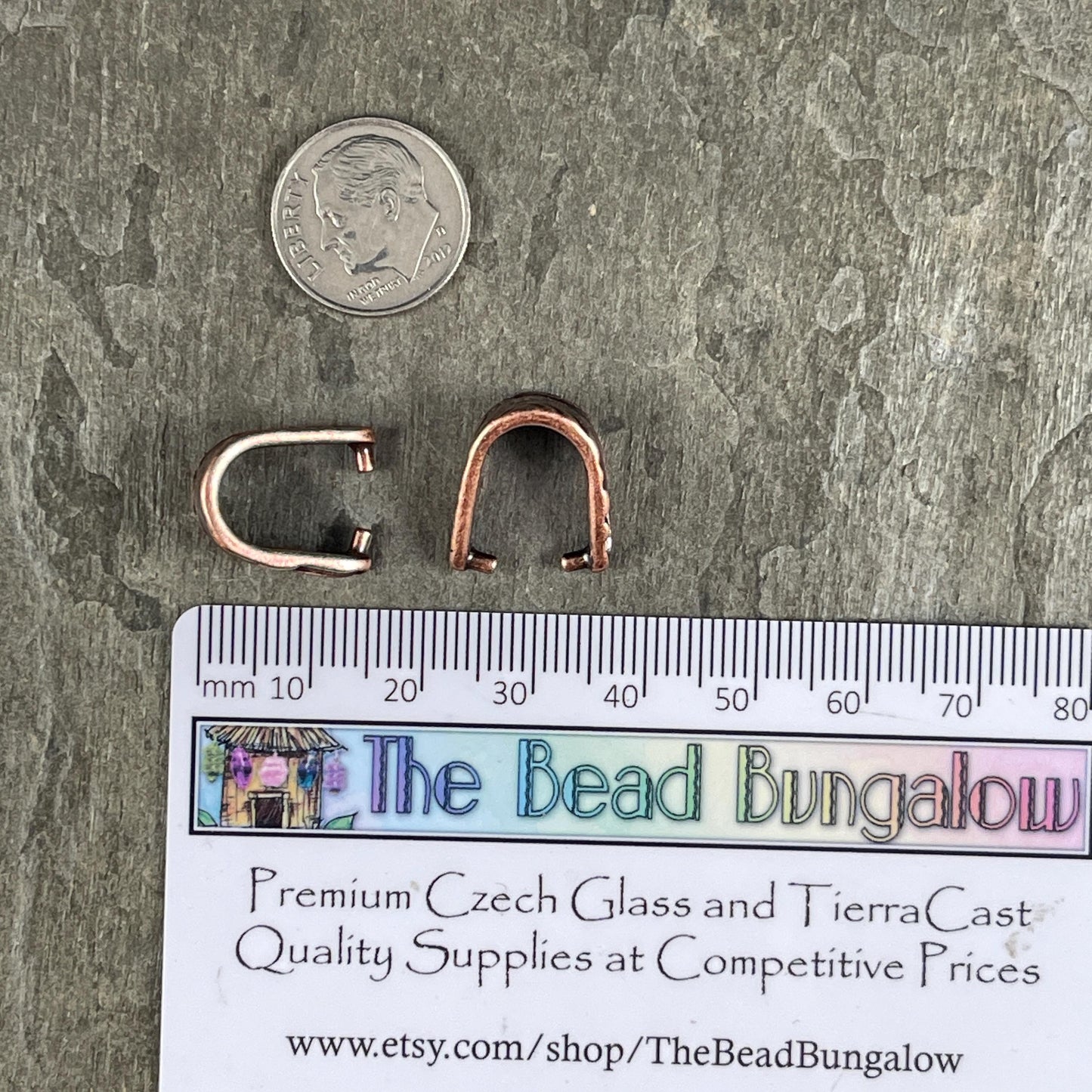 TierraCast Antiqued Copper Jardin Bail, Large 15.5mm Copper Pinch Bail with 12mm Grip Length (PF/886-87) * Qty. 2