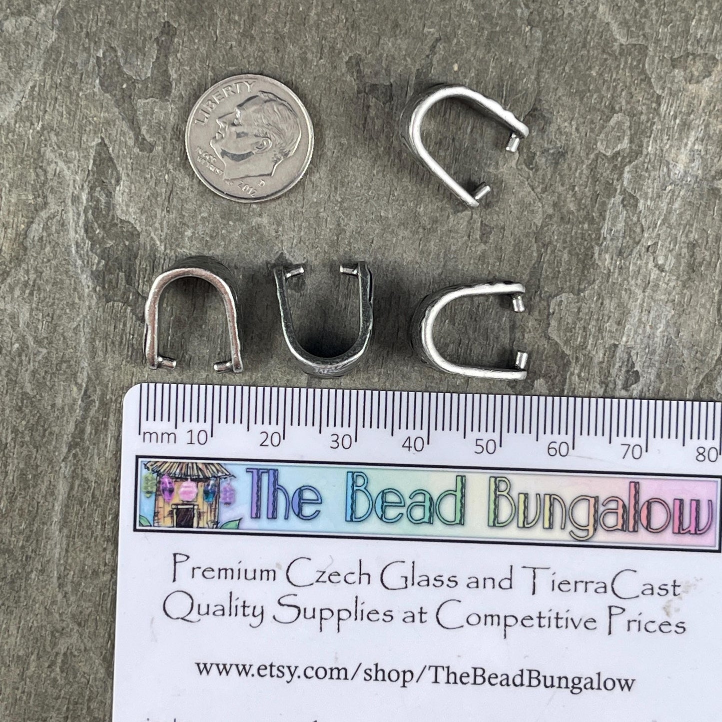 TierraCast Antiqued Pewter Jardin Bail, Large 15.5mm Silver Pinch Bail with 12mm Grip Length (PF/886-04) * Qty. 2