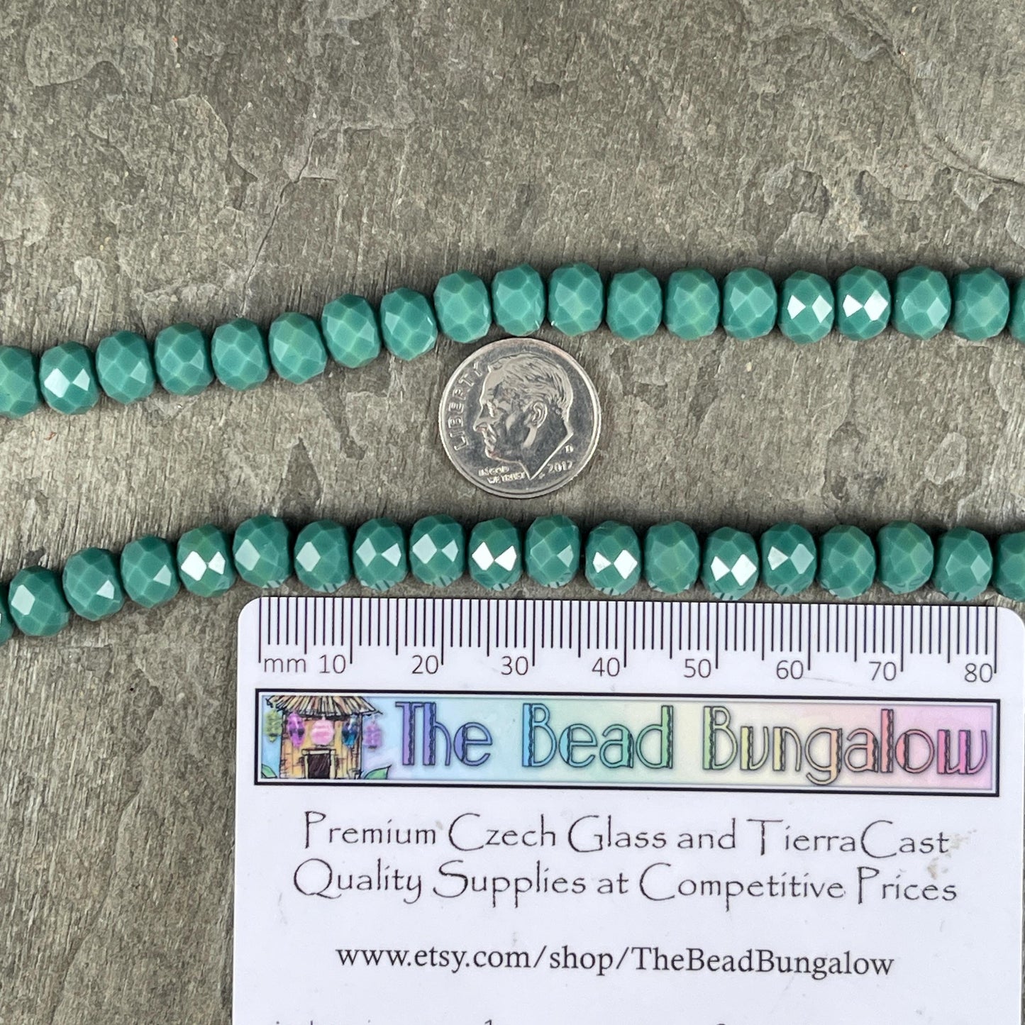 Dark Turquoise 8x6mm Rondelle, Turquoise Green Faceted Glass Beads (DkTurq-8) * 36 Beads