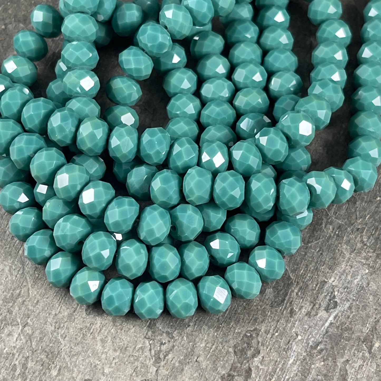 Dark Turquoise 8x6mm Rondelle, Turquoise Green Faceted Glass Beads (DkTurq-8) * 36 Beads