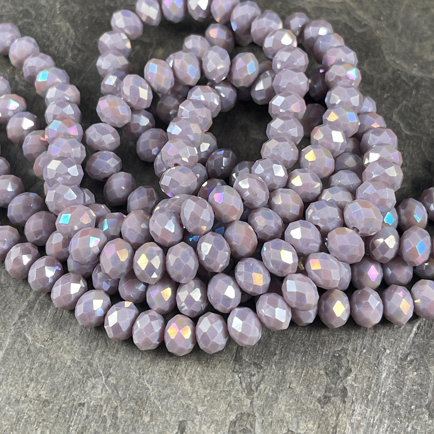 Taupe 8x6mm Rondelle, Smokey Taupe Faceted Glass Beads with AB Finish (TaupeAB-8) * 36 Beads