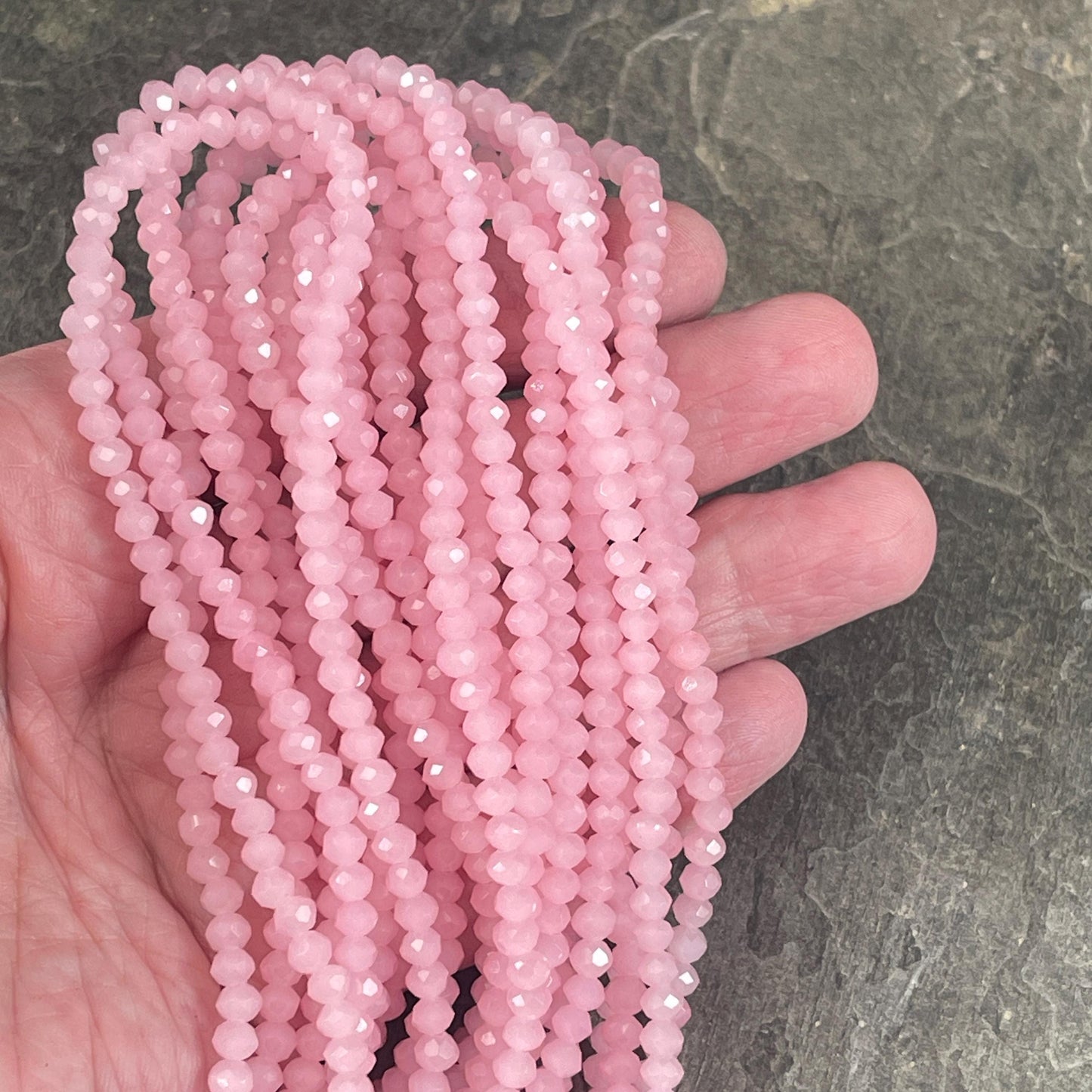 Pastel Pink 4x3mm Faceted Glass Beads, Light Pink Glass Beads (MilkyPink-4) * 100 Beads